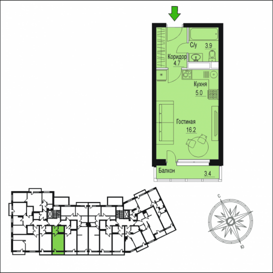 Студия 30.8 м²